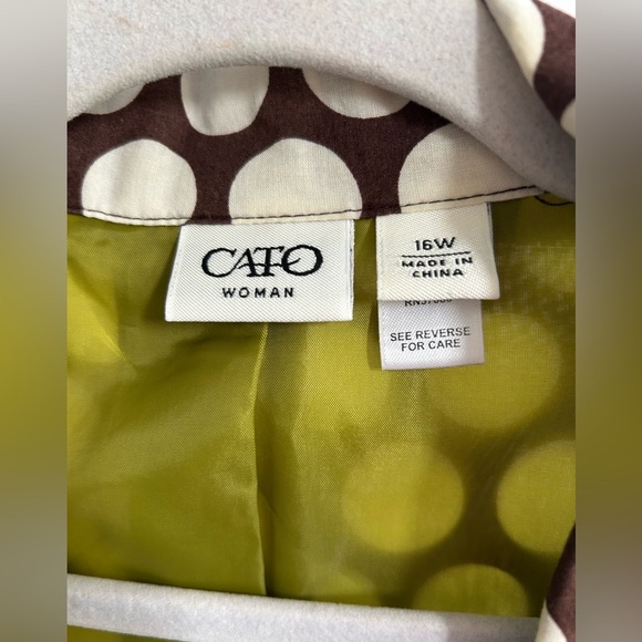Cato WomenvBrown with off white polka dot pattern overcoat Size 16W - Picture 3 of 12